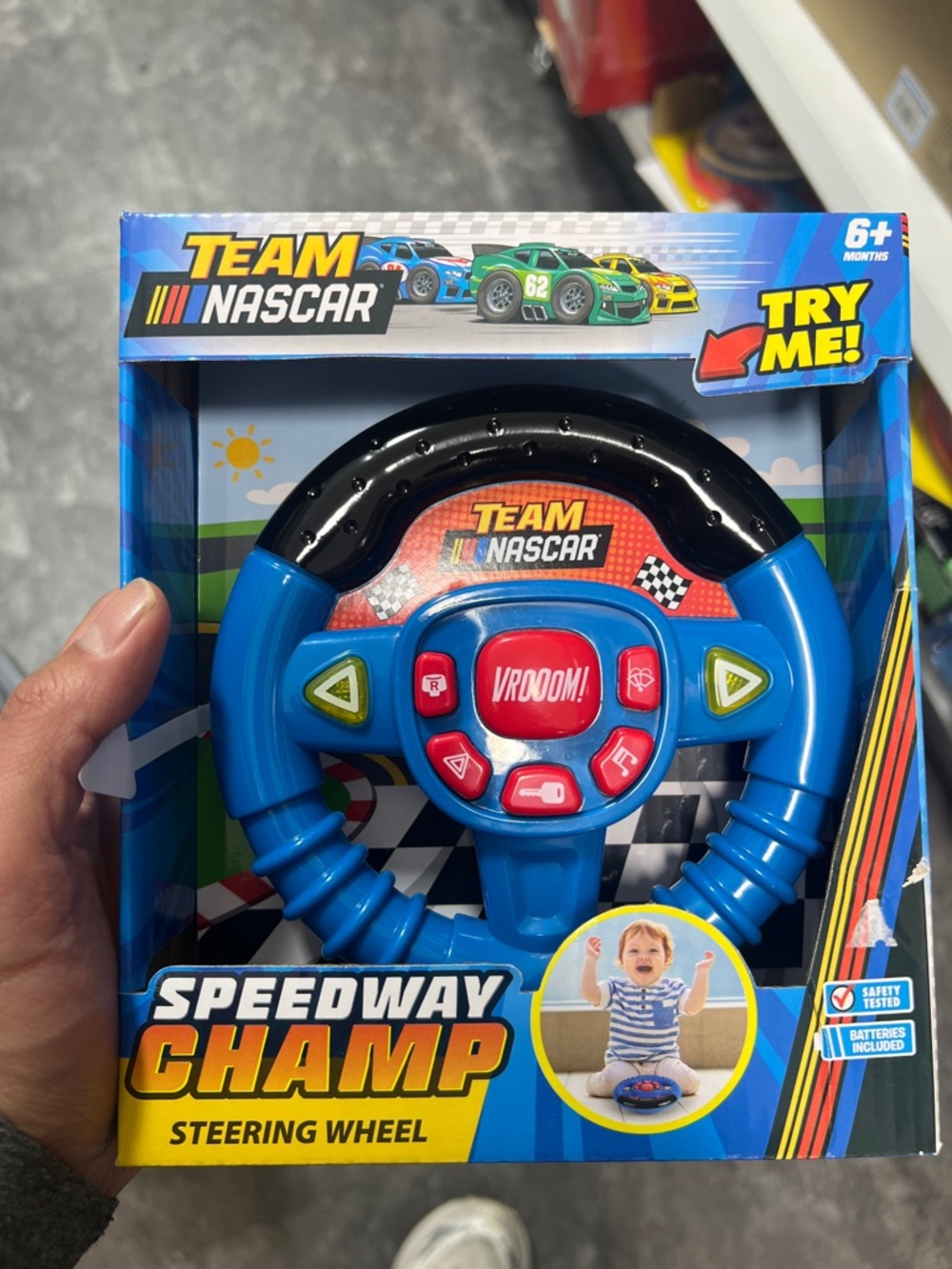 Team Nascar Blue & Black Speedway Steering Wheel Toy with Red Buttons
